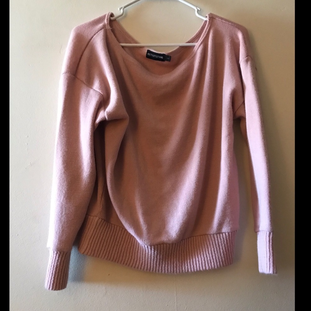 Off the shoulder pink sweater